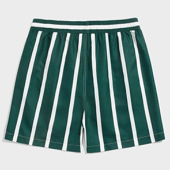 Green Vacation Style Striped Men's Swim Trunks - Picture 3 of 6